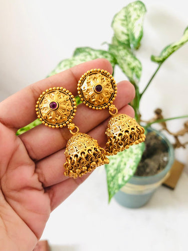 Ruby Stone Circle Earrings